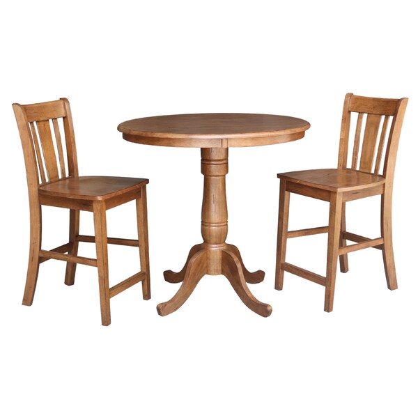 International Concepts Round 36 in Rd Ped Gathering Ht Table, 2 San Remo Stools, Distressed Oak, 36 in W, 36 in L, 35.1 in H K42-36RT-6B-S102-2 - main
